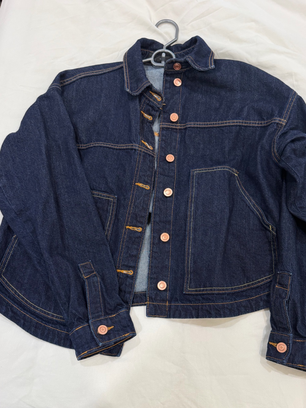 Zara Dark Blue Denim Jean Jacket with Copper Buttons xs